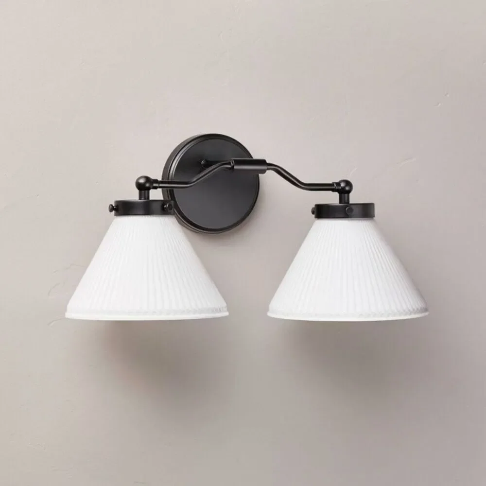 Reeded Milk Glass 2-Bulb Vanity Wall Sconce - Hearth & Hand with